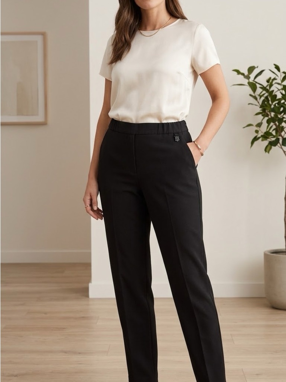 Karl Lagerfeld Black Straight-Leg Tailored Pants